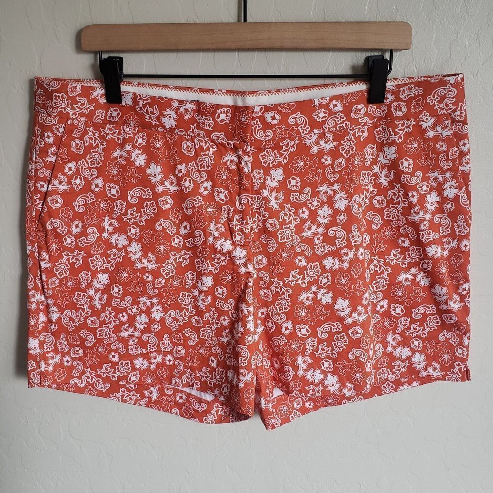 Brooks Brothers Boho Floral Print Shorts Cotton 5" Inseam Orange Size Women's 14